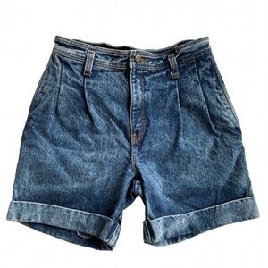 Vintage Acid Wash Denim Shorts High Waisted Cuffed Pleated 26